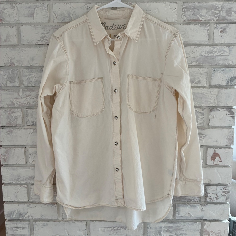 Madewell Womens Large Cream Denim Button Down Shirt Long Sleeve Utility Top
